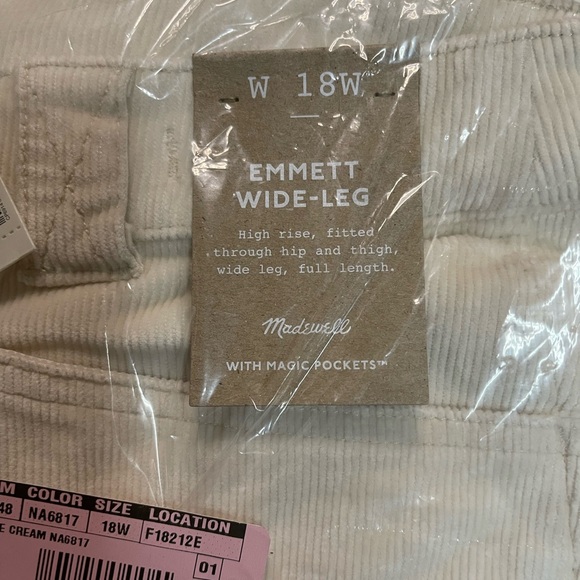 NWT Madewell Emmett 2.0 Wide Leg Corduroy Pants Antique Cream Women’s Plus Sizes - Picture 7 of 10